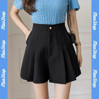 Quần đùi nữ ống rộng xếp ly cạp cao mát mẻ, quần nữ ngắn vintage QN1 - Maoshop