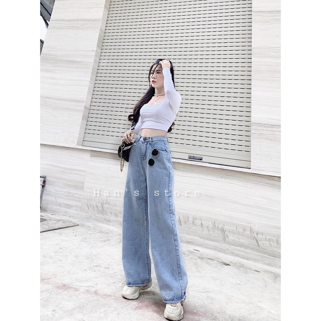 [Big Size] Quần Dài Ống Rộng Xanh Đá - Quần Jean Ống Rộng Size Đại - Lưng Cao Siêu Tôn Dáng | BigBuy360 - bigbuy360.vn