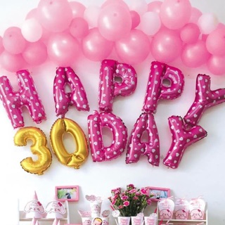 Bộ bóng chữ mừng đầy tháng HAPPY 30 day và 20 bong bóng - trang trí tiệc đầy tháng bé gái