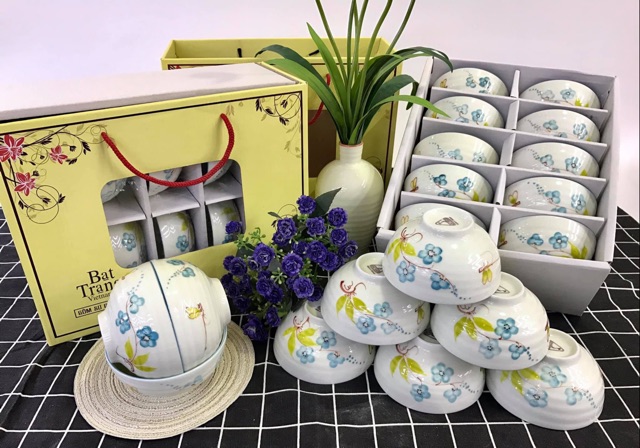 Bộ 6 bát cơm phong cách hiện đại gốm Bát Tràng (kèm hộp đựng làm quà biếu tặng)