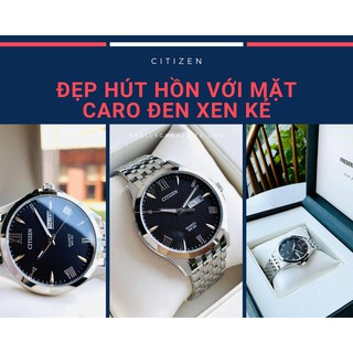 Đồng hồ nam Citizen BF2020-51E mẫu mới đẹp hút hồn với mặt caro đen xen kẻ
