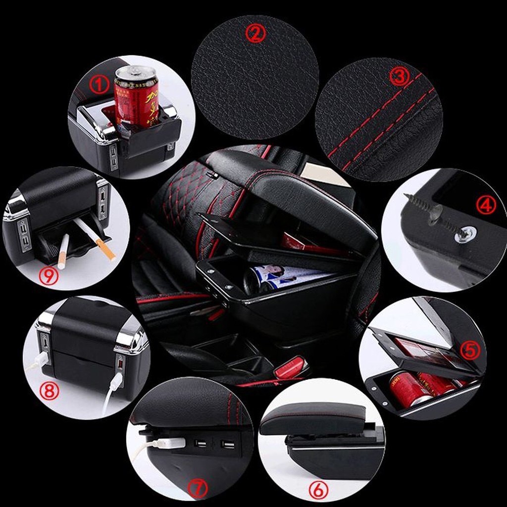 Hộp bệ tỳ tay xe KIA MORNING đời 2012-2020 cao cấp tích hợp 7 cổng sạc USB - Bảo hành 12 tháng