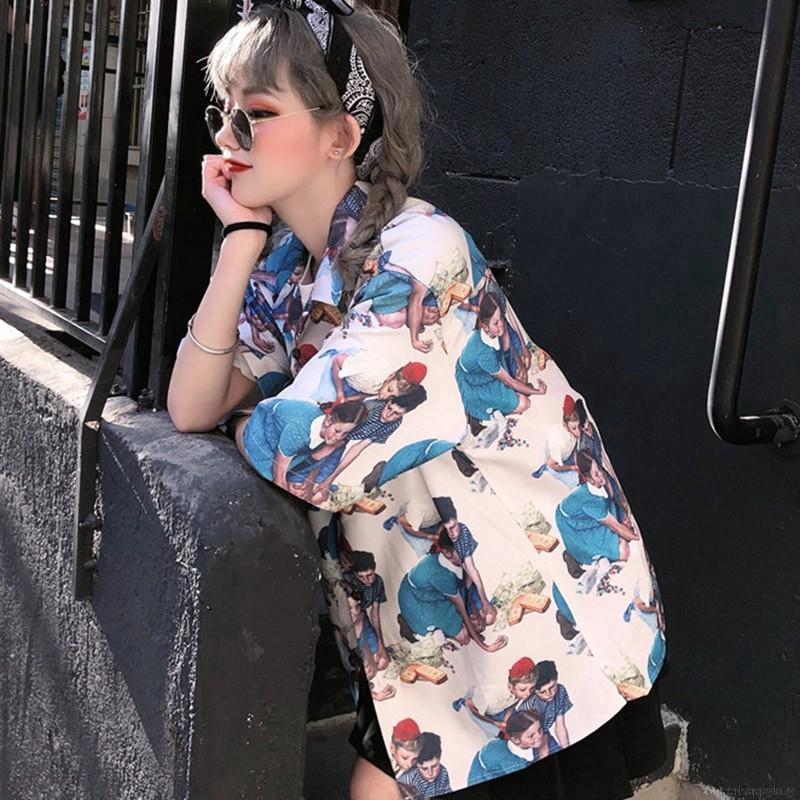 Áo Sơ Mi Tay Ngắn Dáng Rộng Phong Cách Retro Cho Nữ | BigBuy360 - bigbuy360.vn