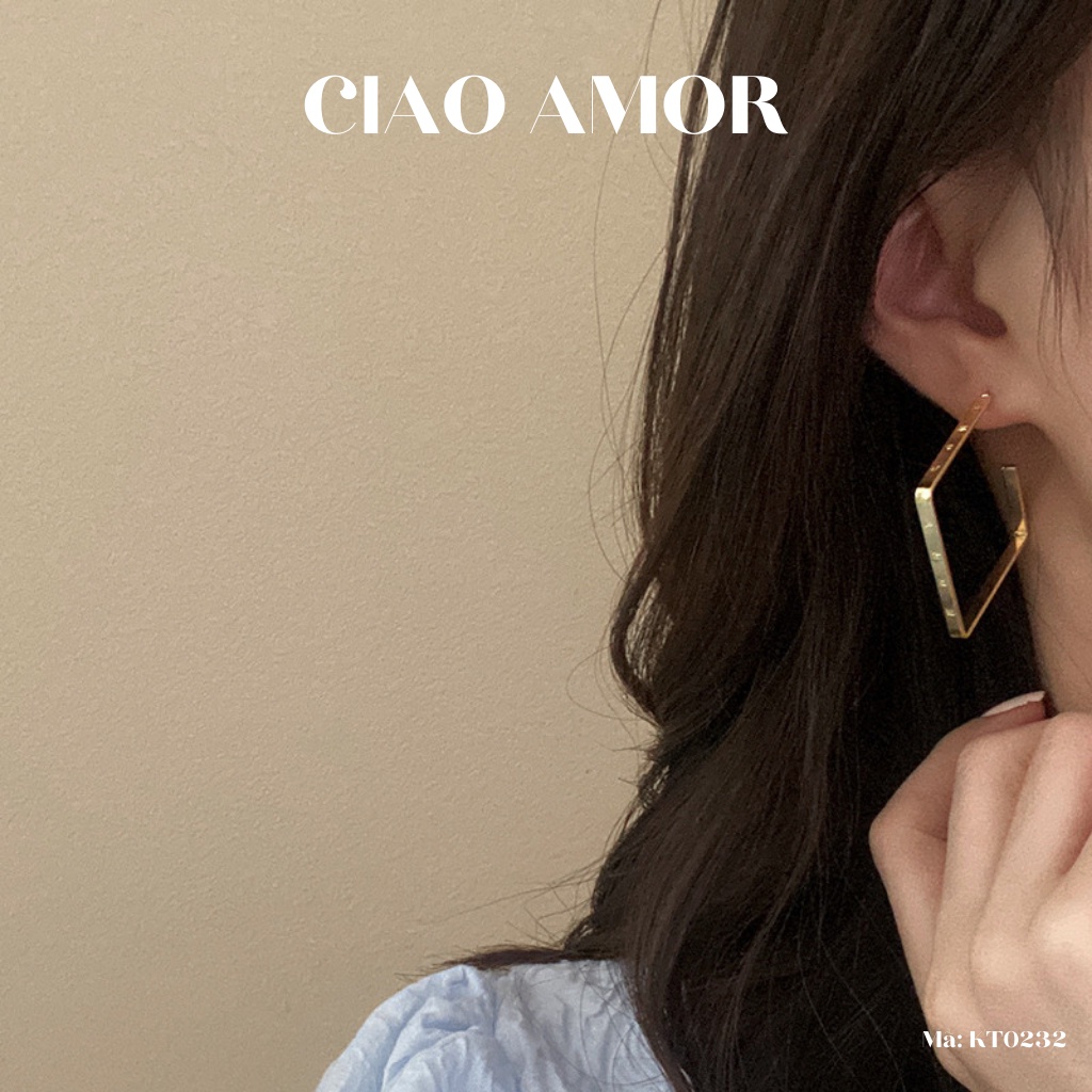 Khuyên tai nữ, bông tai titan to bản vuông ROMA Trang sức Ciao Amor - KT0232