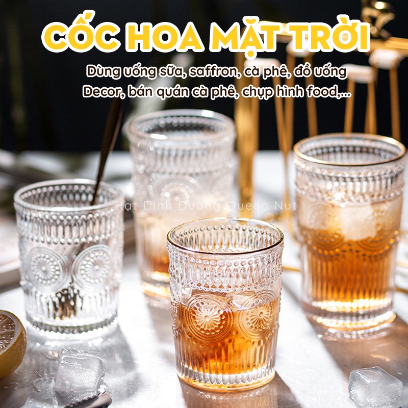 Cốc thủy tinh họa tiết hoa mặt trời - Uống sữa, trà, saffron, cà phê, làm quà tặng