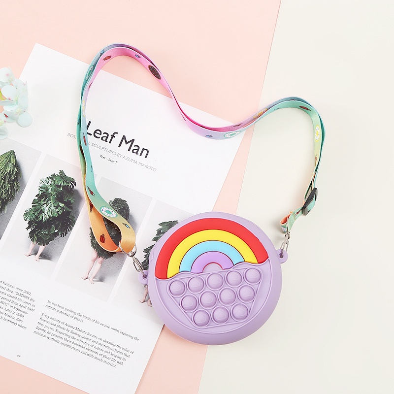 Túi Đeo Chéo Hình Bánh Donut Màu Cầu Vồng Dễ Thương Cho Bé