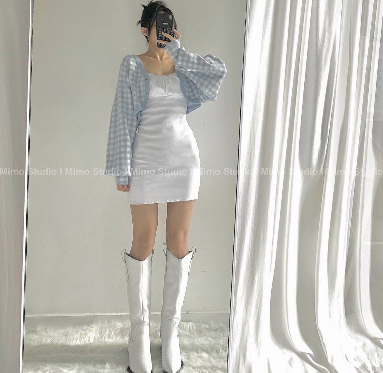 Set đầm 2S+khoác caro xanh KÈM ẢNH THẬT  BAO KIỂM ❌
