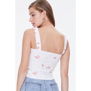 ao day bảng to F21 [Ribbed Floral Ruffled-Strap Top]