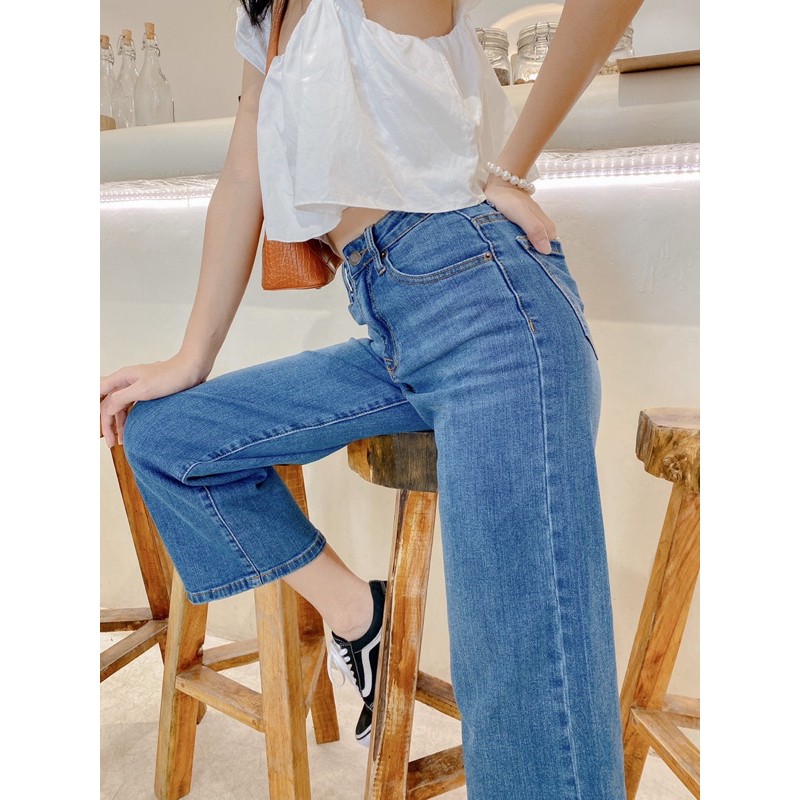 LEN clothing Quần jeans ống rộng thời trang màu xanh cơ bản - 7901