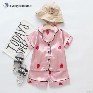 Bộ Pijama Ngắn Tay+Quần Short In Hình Quả Dâu Cho Bé Trai Và Bé Gái
