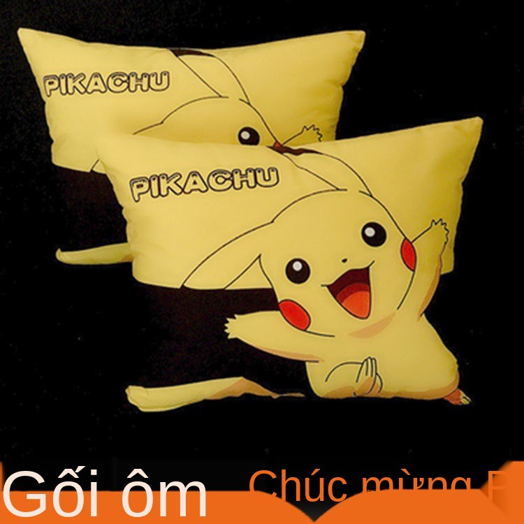 Pikachu dòng gối tựa đầu hoạt hình dễ thương sáng tạo, hai mặt có thể tháo rời giặt được, không mùi, phai màu, nữ