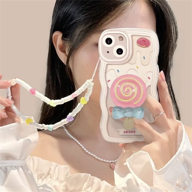 Ốp Điện Thoại Dẻo Họa Tiết Kẹo Mút Sóng Biển Dễ Thương Kèm Giá Đỡ Cho Iphone 13 12 11 Pro Max