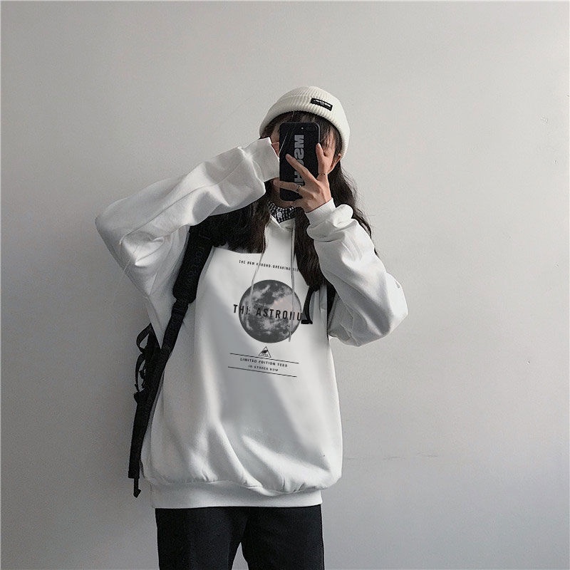 ZHELIHANGFEI Áo Sweater Dáng Rộng In Hình Trái Đất Phong Cách Preppy