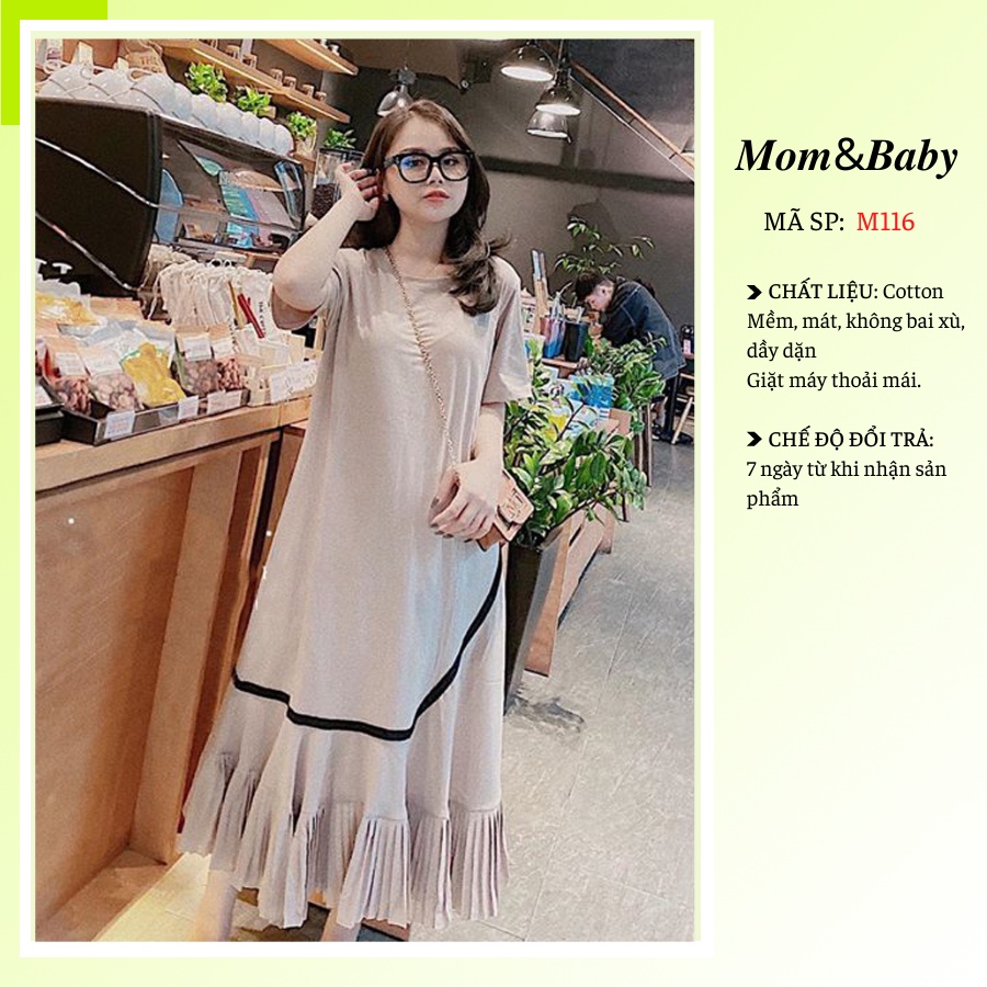 Váy bầu thời trang thiết kế xuông M116 chất Cotton 100% freesize từ 45 đến 70kg