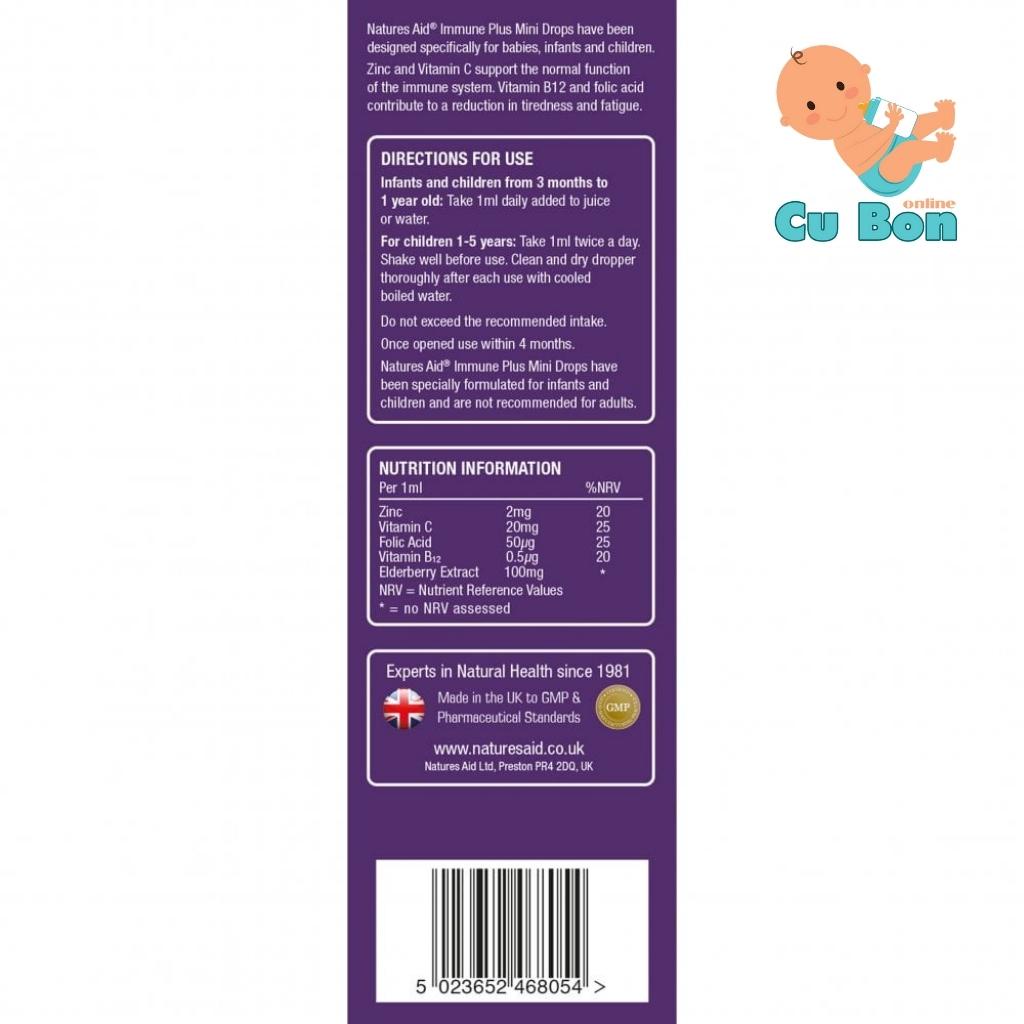 Tăng Sức Đề Kháng Natures Aid Mini Drops Immune Plus 50ml Bổ Sung Kẽm, Vitamin C Cho Bé Từ 3 Tháng đến 5 Tuổi của Anh