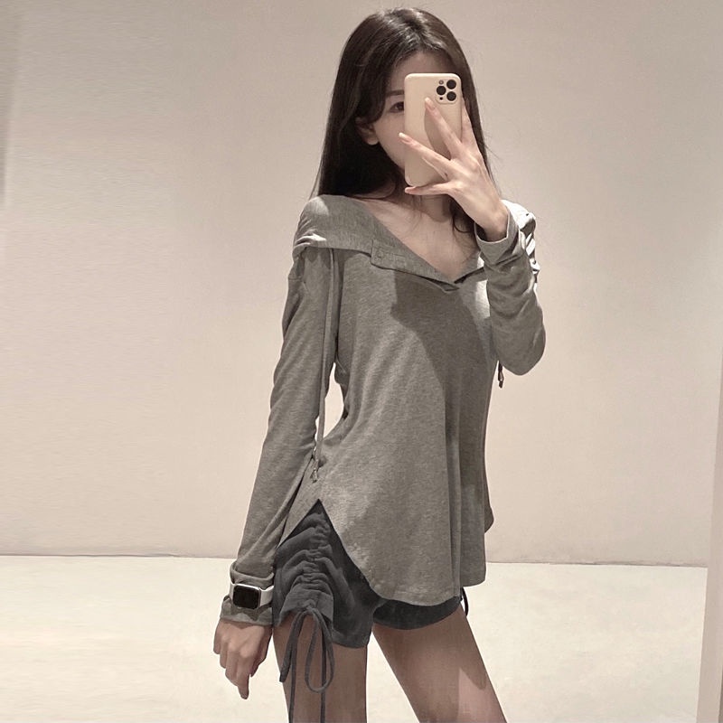 Áo hoodie chống nắng tay dài cổ chữ V thời trang Hàn Quốc cho nữ