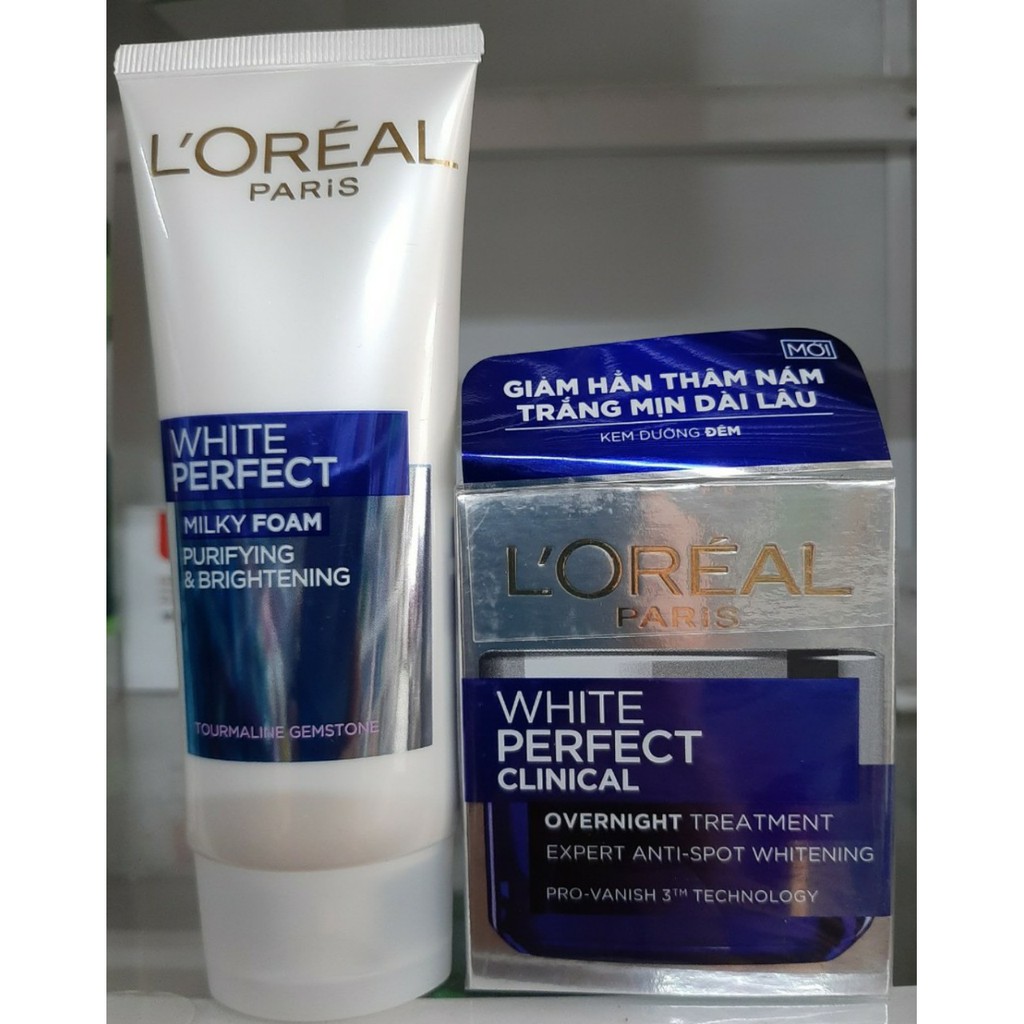 Combo Sữa Rửa Mặt & Kem Dưỡng Da Ban Ngày 50ml Làm Trắng Mịn Và Giảm Thâm Nám Loreal Paris White Perfect