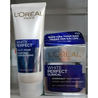 Combo sữa rửa mặt & kem dưỡng da ban ngày 50ml làm trắng mịn và giảm thâm nám loreal paris white perfect