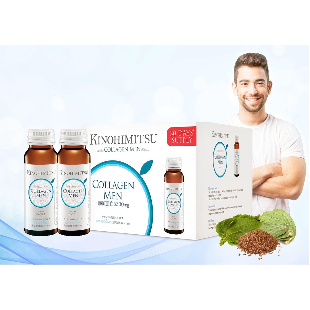 Nước Uống Kinohimitsu Đẹp Da J'Pan Collagen Men Drink hộp 16 chai (50ml/ chai)