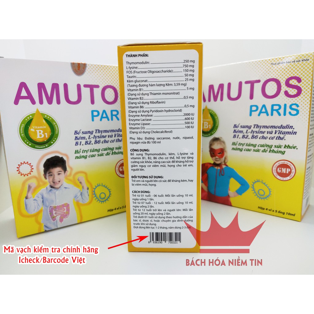 AMUTOS Paris - Bổ sung Thymomodulin, Taurin, kẽm, vitamin - tăng cường sức đề kháng - giảm nguy cơ mắc bệnh hô hấp