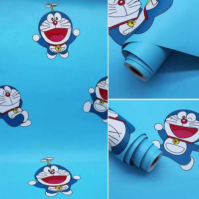Decal giấy dán tường mẫu DOREMON XANH đơn giản ( 1 mét khổ 45cm )