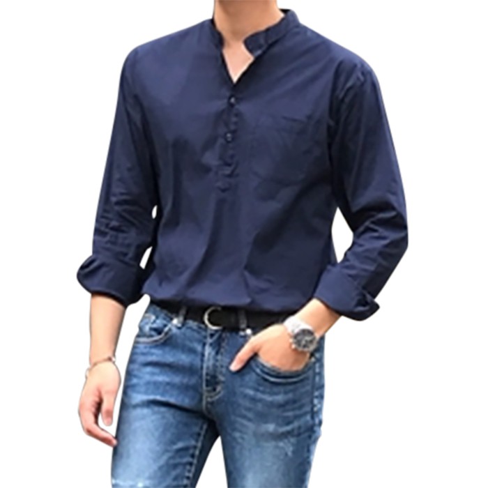 Áo sơ nam dài tay cổ tàu | BigBuy360 - bigbuy360.vn