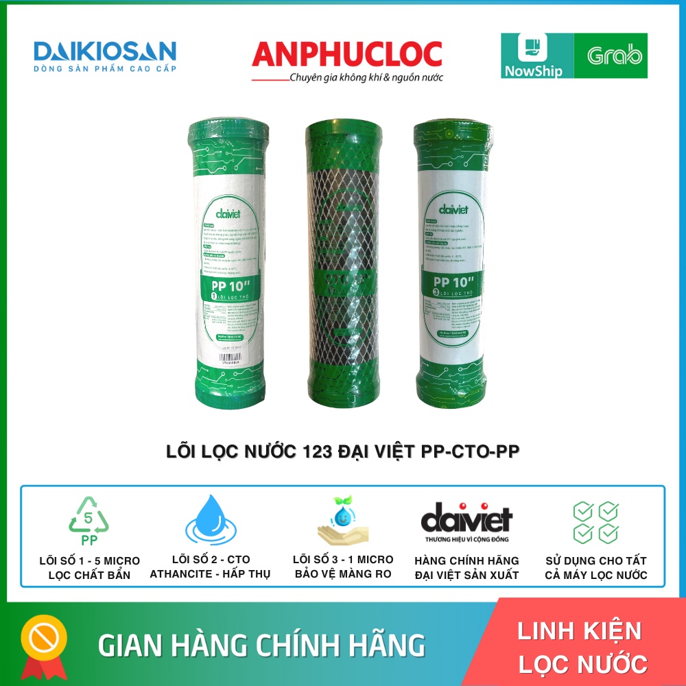 LÕI LỌC NƯỚC 123 ĐẠI VIỆT PP-CTO-PP CHÍNH HÃNG L2 DÙNG CHO MÁY LỌC NƯỚC DAIKIOSAN, MAKANO, KASUTO, TAKASA