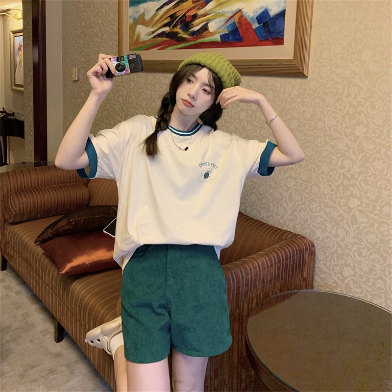 Áo thun SUXI ngắn tay cổ tròn màu sắc đơn giản thời trang mùa hè dành cho nữ