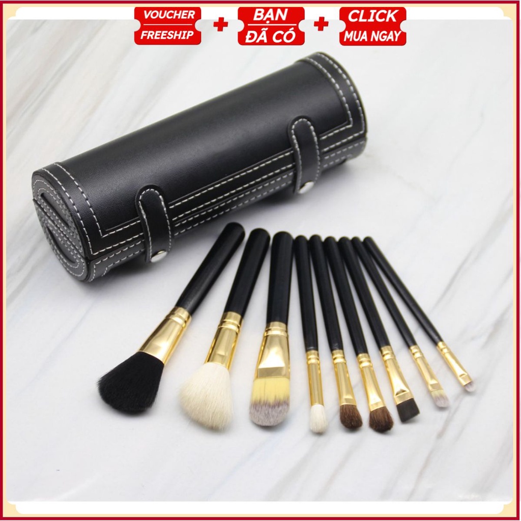 Bộ 9 Chổi Phấn Trang Điểm Chuyên Nghiệp - Tặng Bao Da Hình Trụ Cao Cấp