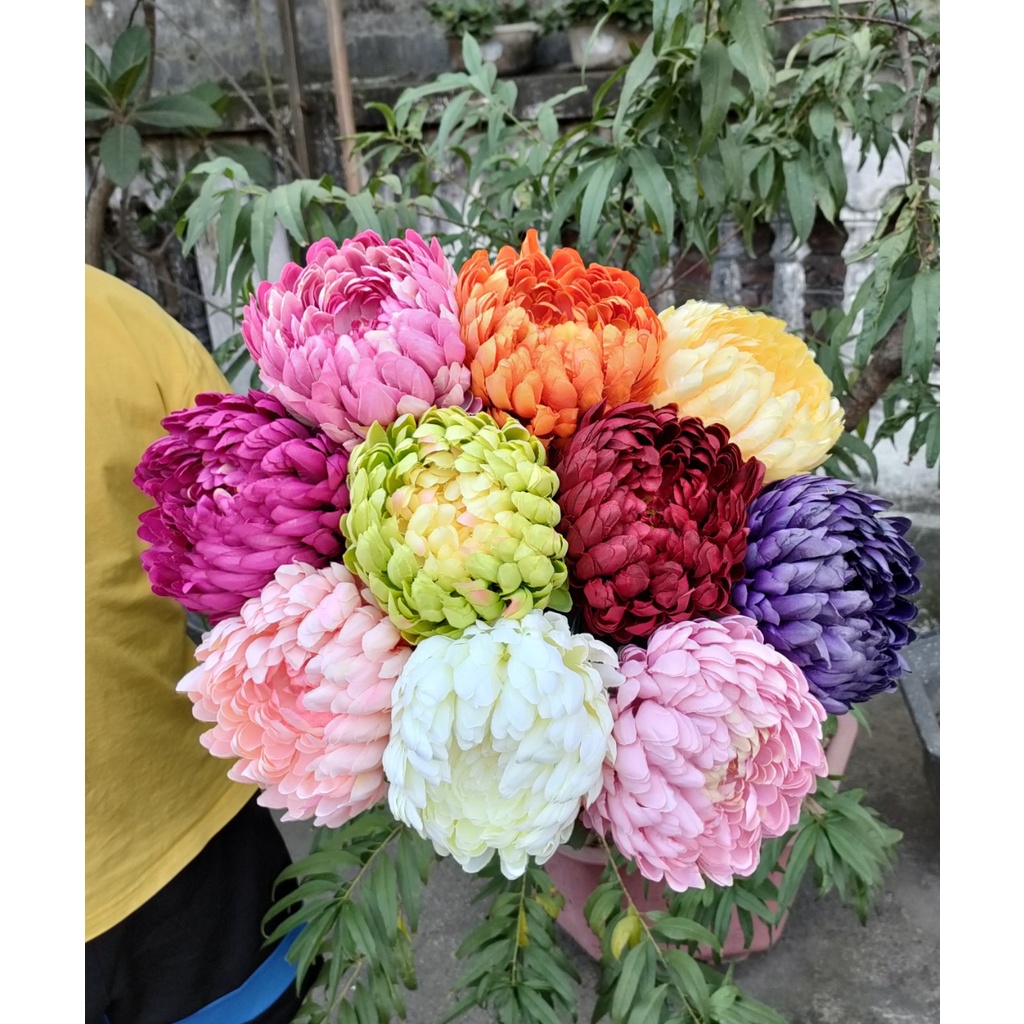 Cành Cúc Đại Đóa Cao 75cm. Hoa Giả Cao Cấp, Trang Trí Nhà Cửa, Phòng Khách Cực Kỳ Sang Trọng Và Nổi Bật