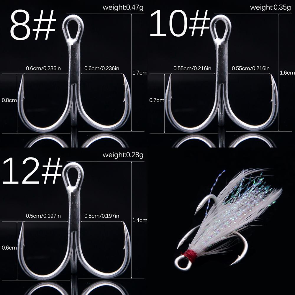 Móc Câu Cá Ba Khớp Nối Gắn Lông Vũ Chuyên Dụng # 1# 2# 4# 6# 8# 10# 12# Móc Câu Cá Có Lông Vũ