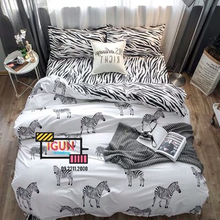 Bộ Chăn Ga Gối Cotton Poly set 4 món nhập khẩu NGỰA VẰN TRẮNG ĐEN