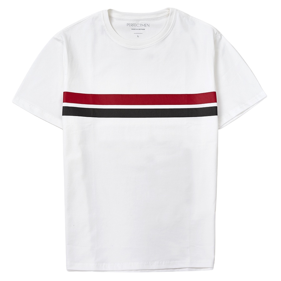 Áo thun nam cổ tròn 100% cotton Premium chính hãng PERFECTMEN sọc ngang đỏ đô, đen, trẻ trung, lịch lãm, vải xuất xịn