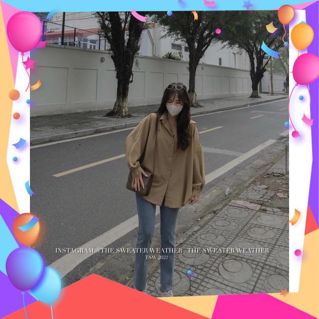 Áo sơmi trơn voan trượt tay bồng oversize, Áo sơ mi nữ dài tay form rộng cánh dơi