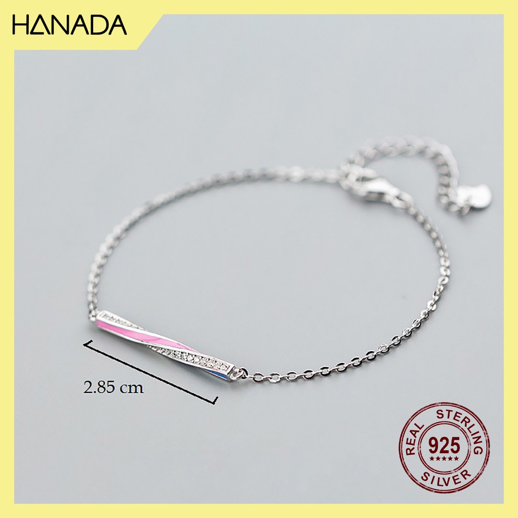 Lắc Tay Bạc 925 Hanada Xoắn Hồng Xanh Và Đá
