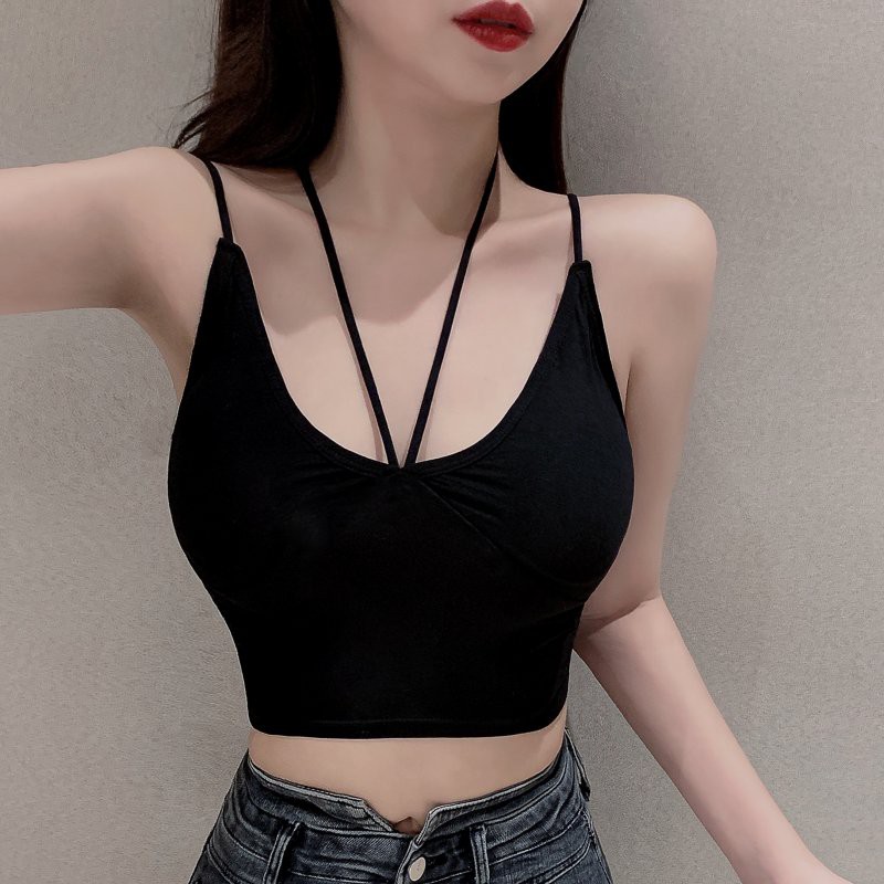 Áo Croptop Hai Dây Đan Dây Chéo Lưng Cao Thời Trang