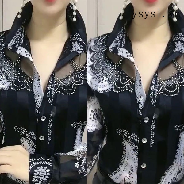 Áo Chiffon Phối Ren Tay Dài Đính Đá Họa Tiết Hoa Thời Trang Xuân Thu Phong Cách Phương Tây Hàng Mới 2022 Dành Cho Bạn Nữ