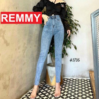 Quần jean nữ cạp cao xanh trơn co giãn ôm body kj1716 remmyshop