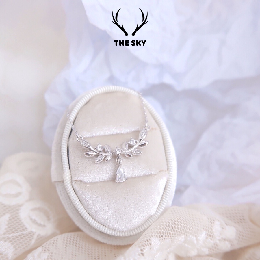 Dây chuyền bạc DC1017 sợi mảnh kèm mặt hình Cành Lá Giọt Lệ đính đá, vòng cổ nữ hàng thiết kế xinh xắn trẻ trung