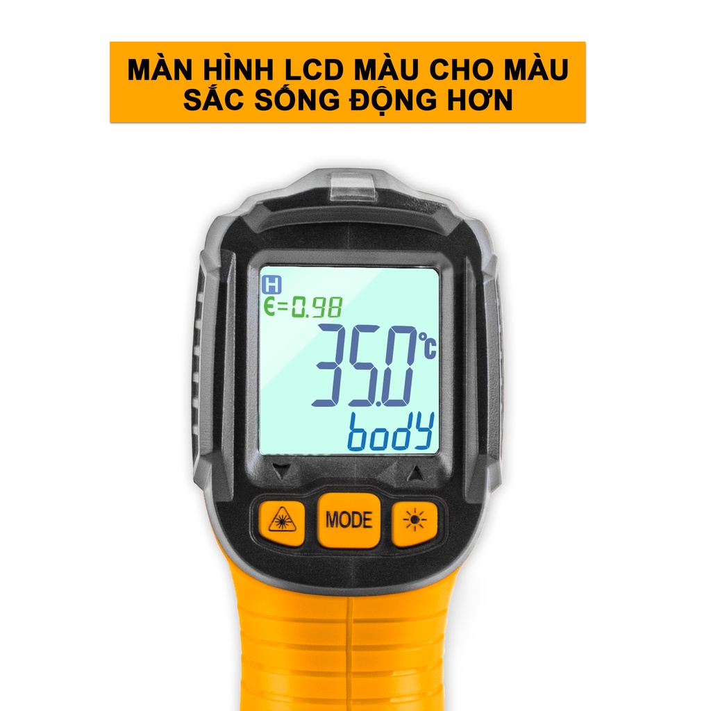 Máy đo độ ẩm, nhiệt độ hồng ngoại cầm tay INGCO HIT010381 đo nhiệt độ có màn hình hiển thị màu