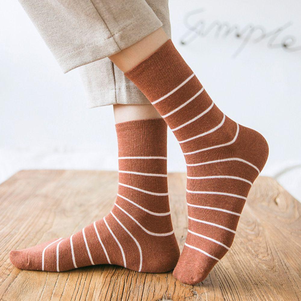 Vớ Cổ Trung Họa Tiết Kẻ Sọc Phong Cách Hàn Quốc Cho Nữ