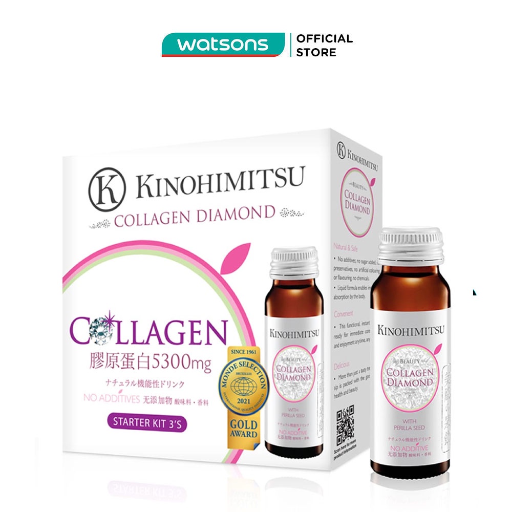 Nước Uống Kinohimitsu Đẹp Da J'Pan Collagen Diamond 5300 Drink Hộp 3 chai (50g/chai)