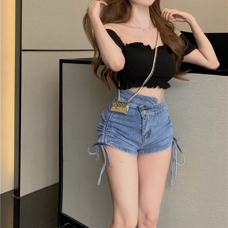 Quần Short Denim Lưng Cao Thiết Kế Độc Đáo