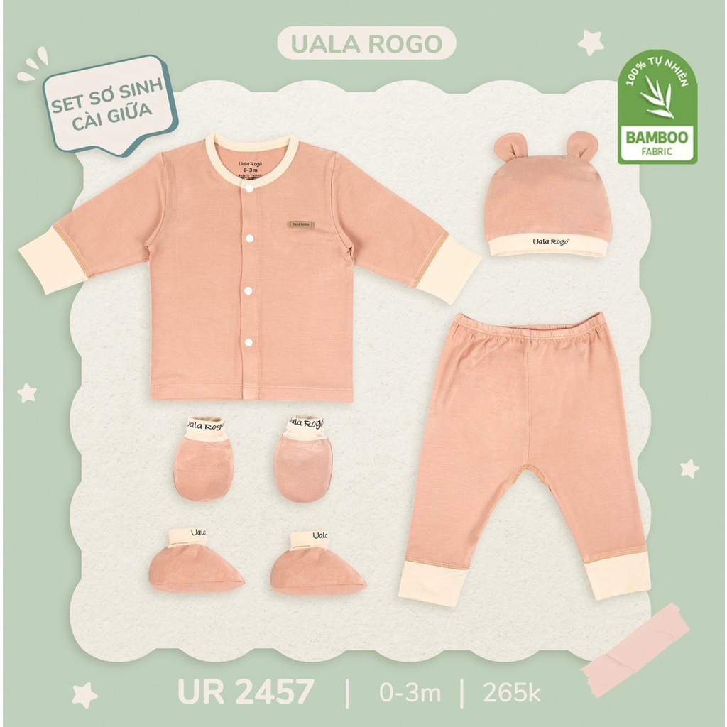 Set sơ sinh Uala Rogo bamboo cài giữa sợi tre 2457