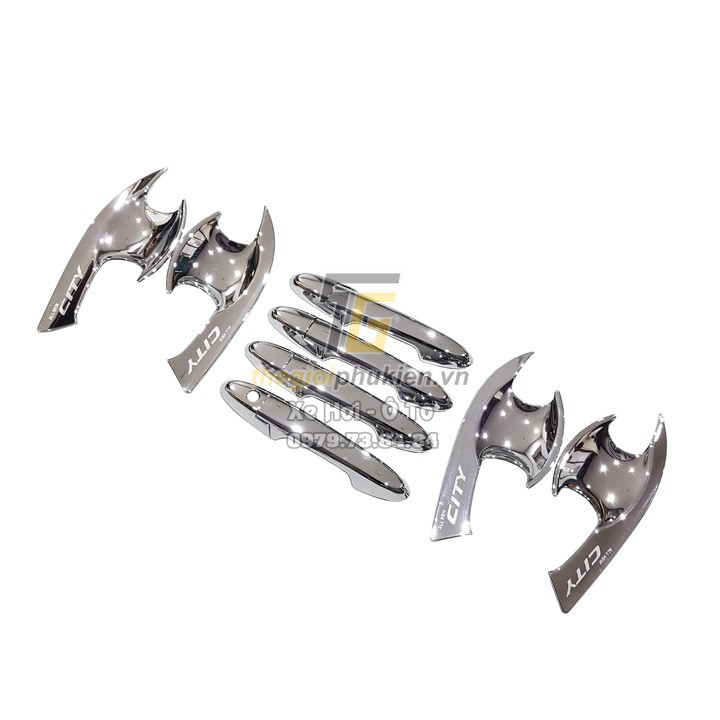 Bộ ốp tay nắm cửa, hõm cửa xe Honda City 2021 mạ Crom