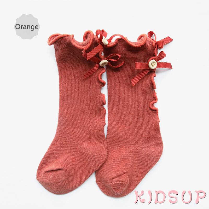 Vớ cotton màu trơn họa tiết nơ đáng yêu cho bé gái