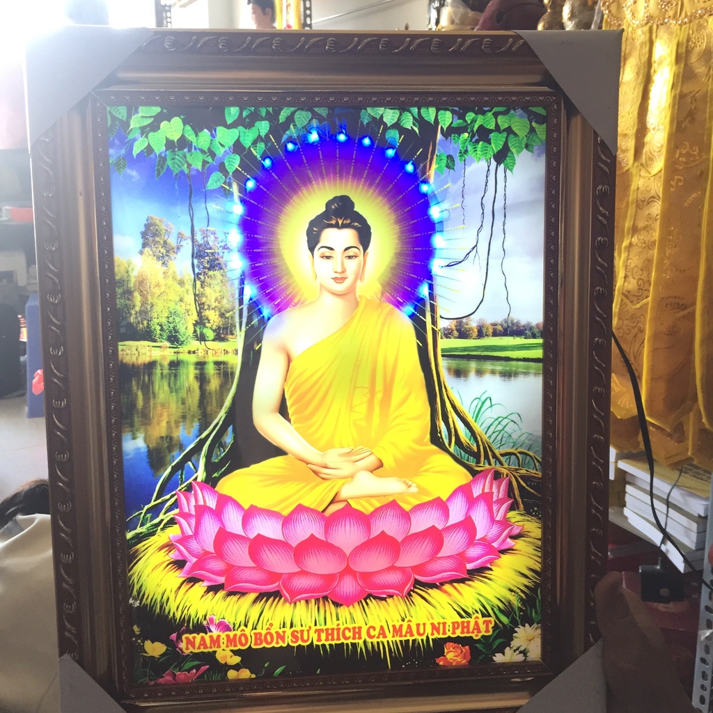 TRANH - BỔN SƯ - QUAN ÂM - A DI ĐÀ ( 20x30cm ) - tranh điện hào quang