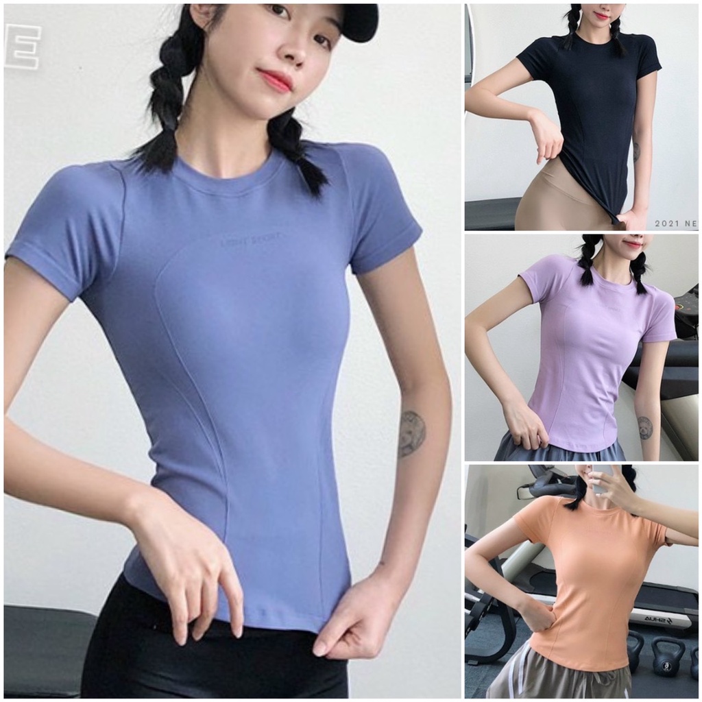 Áo Tập Gym Yoga Nữ Dáng Cộc Tay Light Sport Chất Dệt Kim Co Giãn Tốt