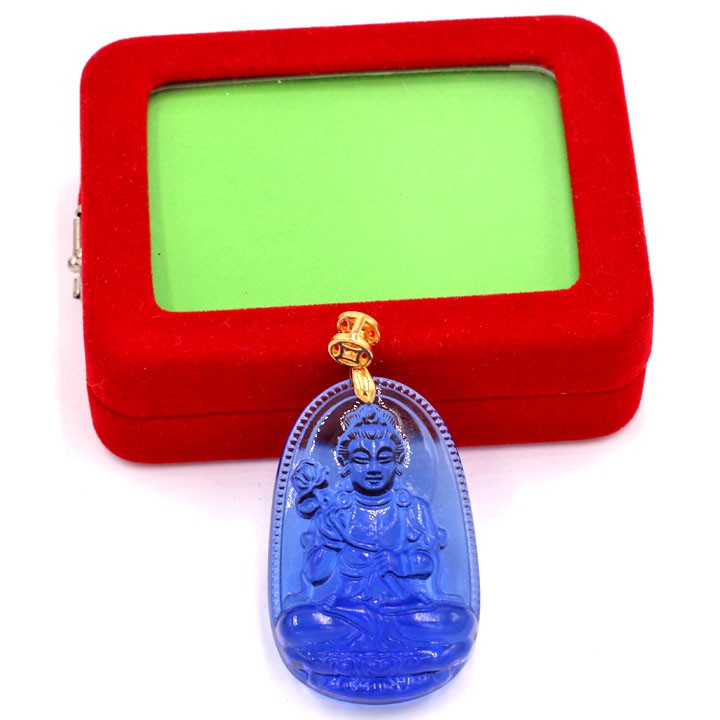 Mặt Phật Đại Thế Chí Bồ Tát pha lê xanh 5 cm