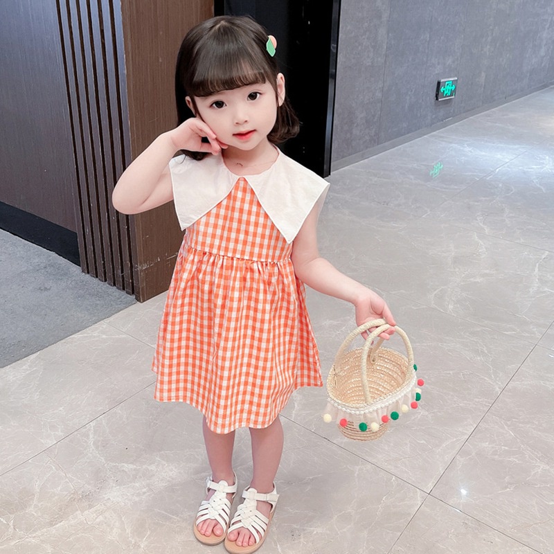 Đầm Công Chúa Cổ Thủy Thủ Không Tay Họa Tiết Kẻ Sọc Thời Trang Mùa Hè Se7En Dành Cho Bé Gái